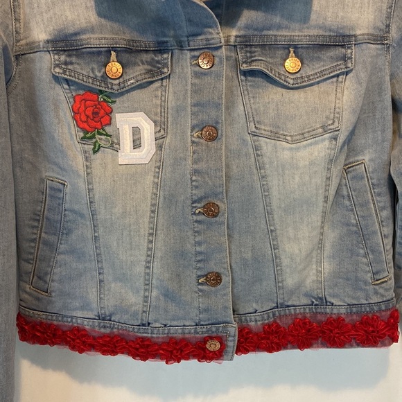 Celebrity Pink Cropped Embellished Cut Out Back Jean Jacket Size S - Picture 4 of 9